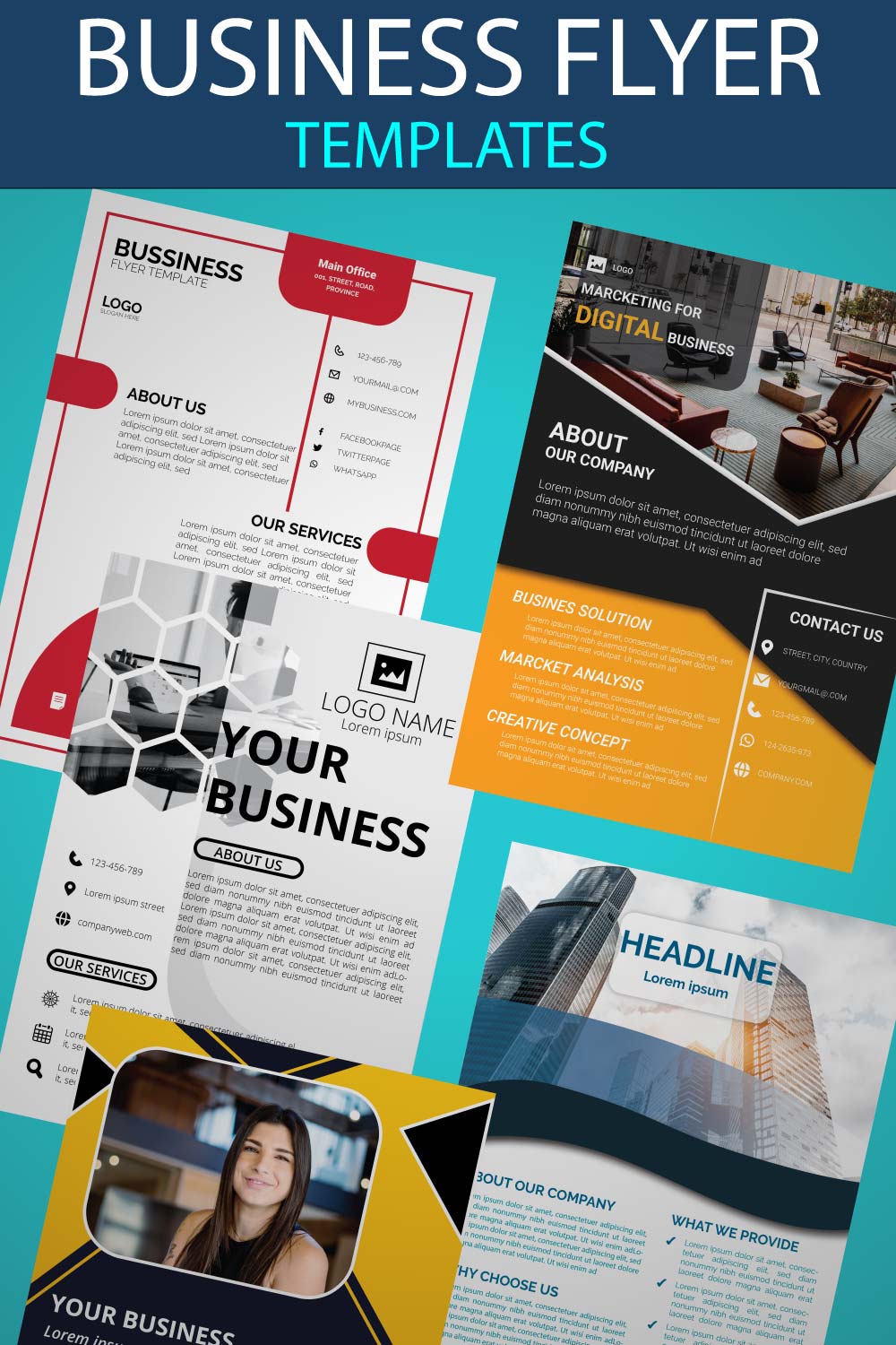 5 Corporate Business Flyer Templates pinterest preview image.