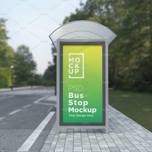 Bus Shelter Outdoor Sign Mockup cover image.