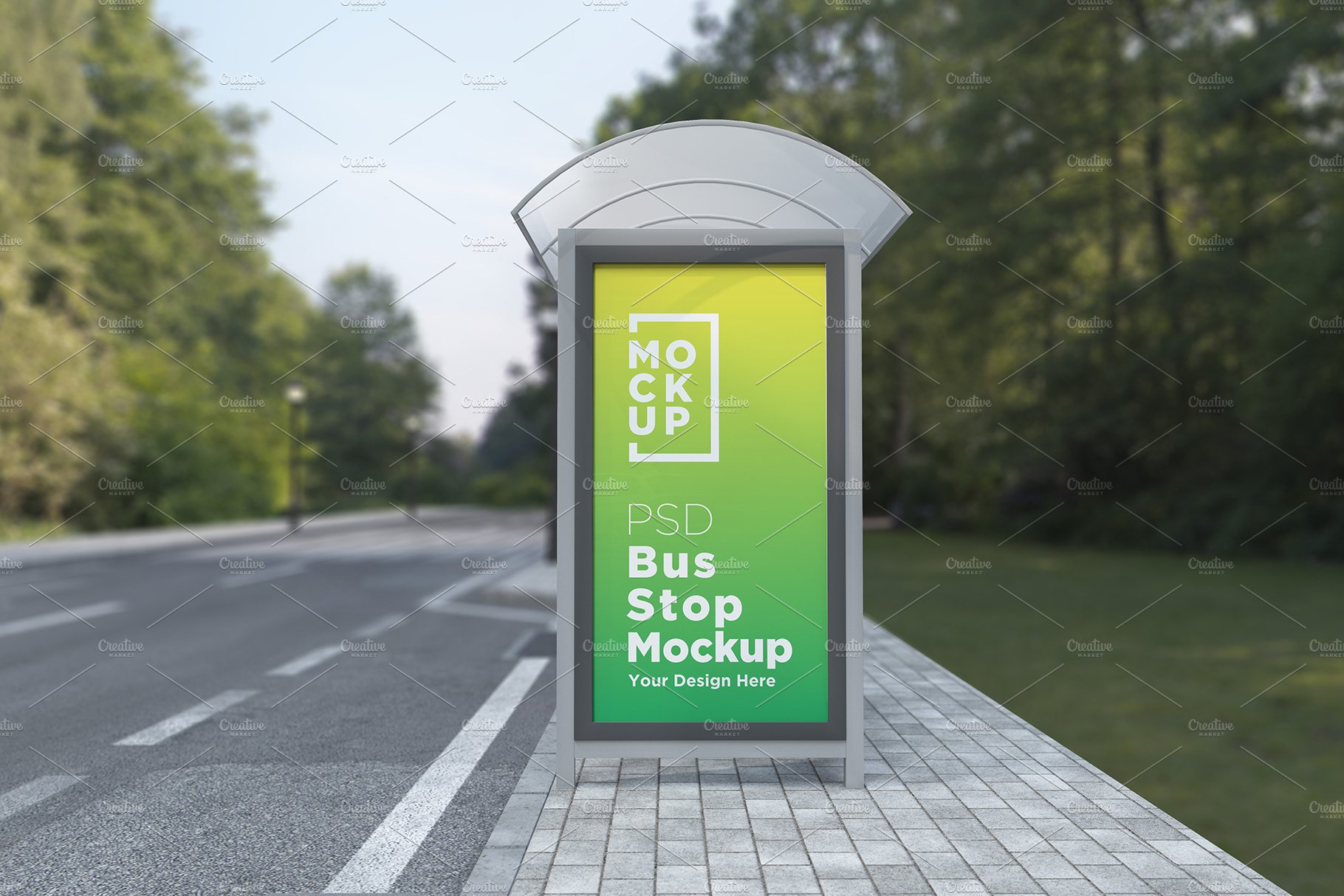 Bus Shelter Outdoor Sign Mockup cover image.