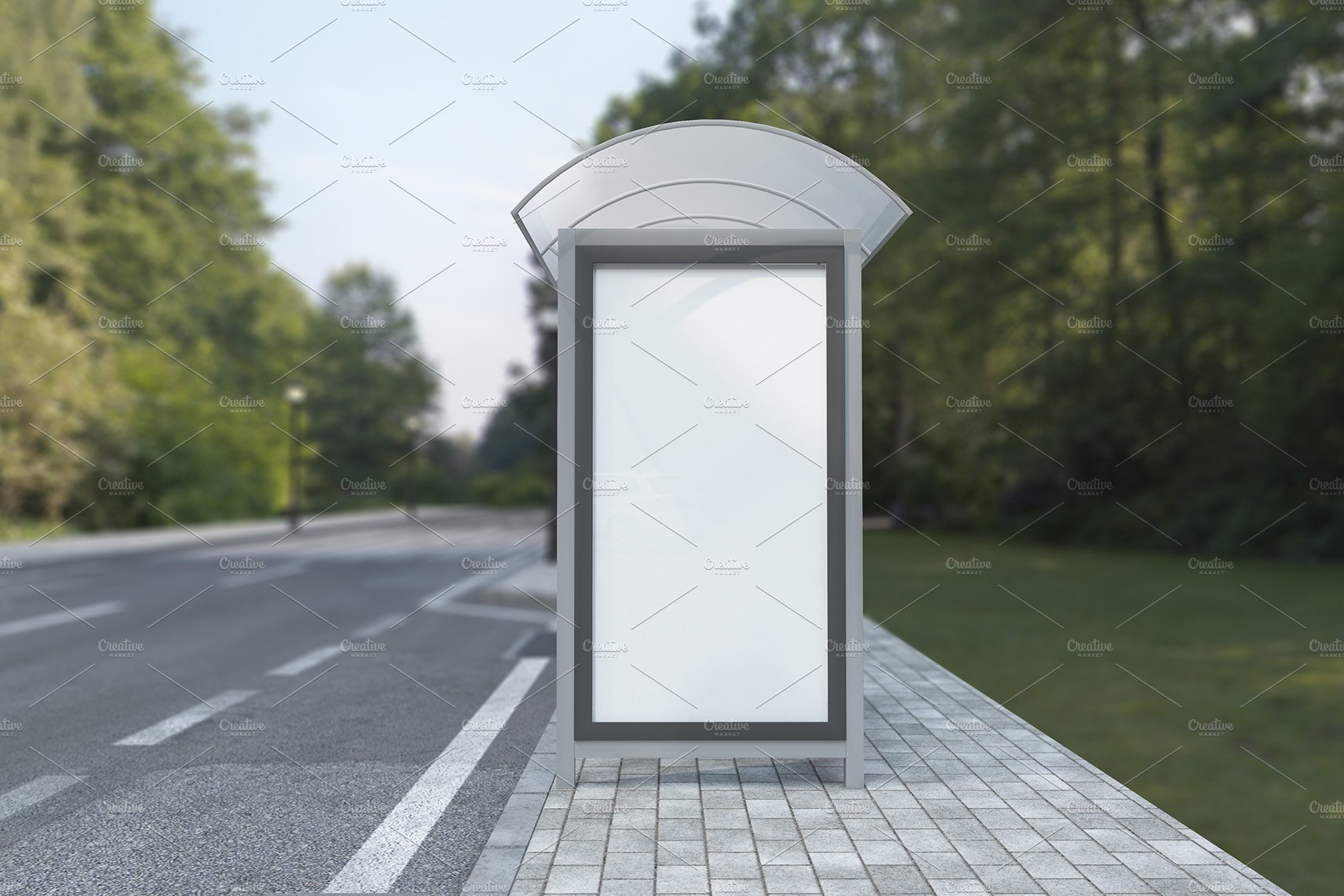 Bus Shelter Outdoor Sign Mockup preview image.