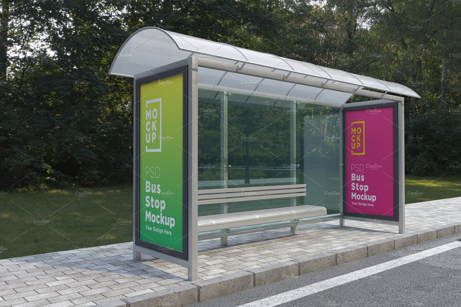 Bus Stop with 2 Sign Mockup cover image.