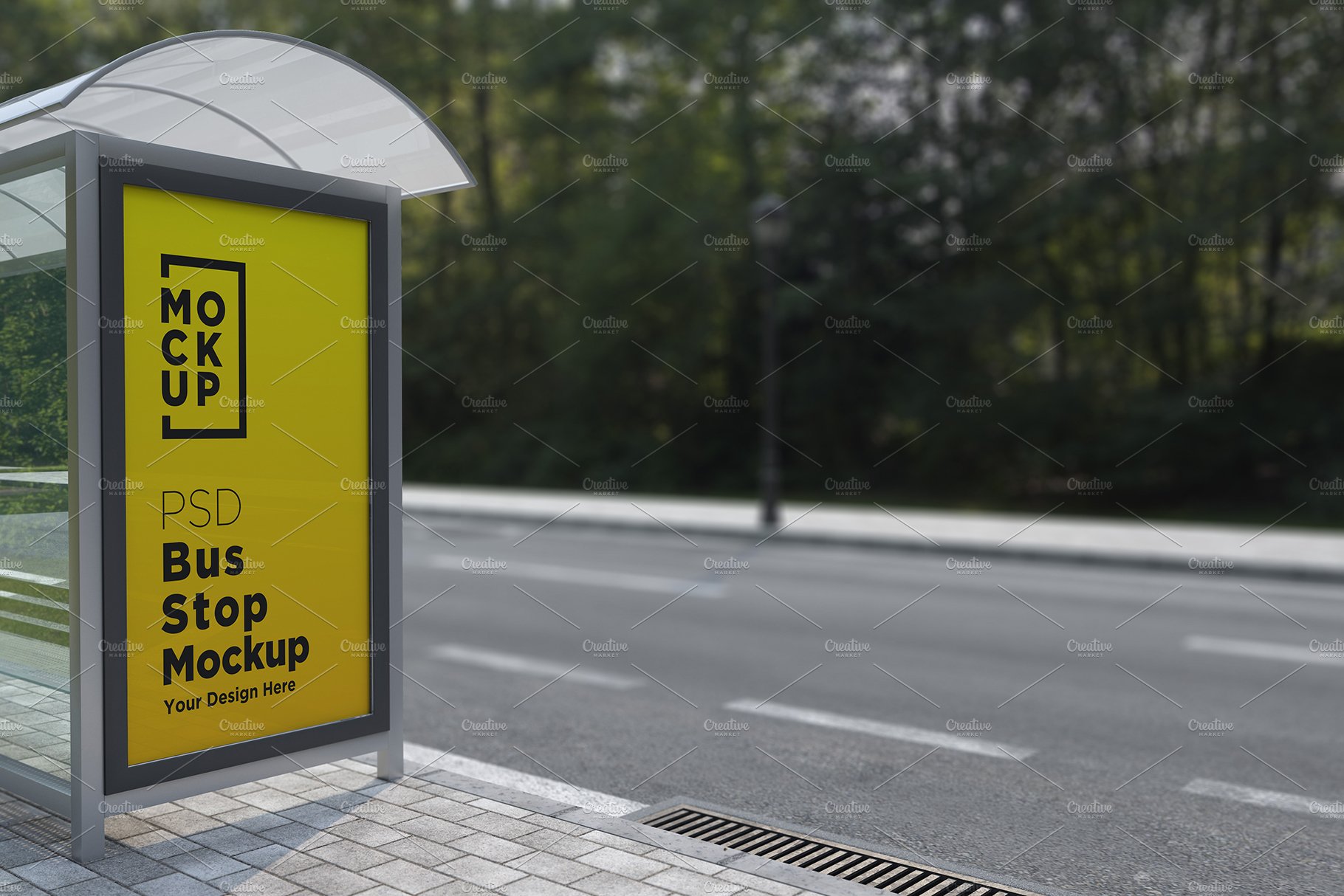 City Bus Stop Sign Mockup cover image.