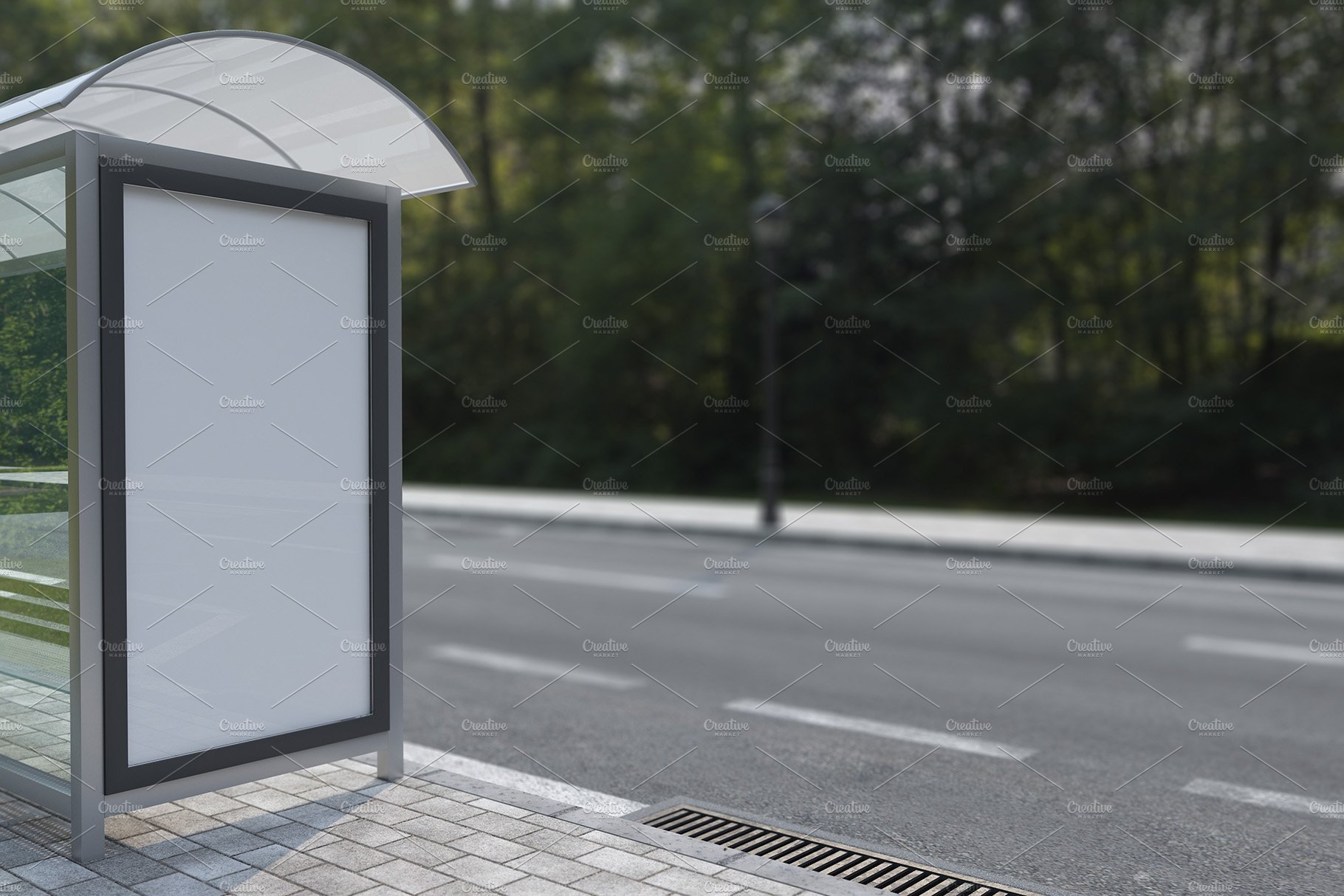 City Bus Stop Sign Mockup preview image.