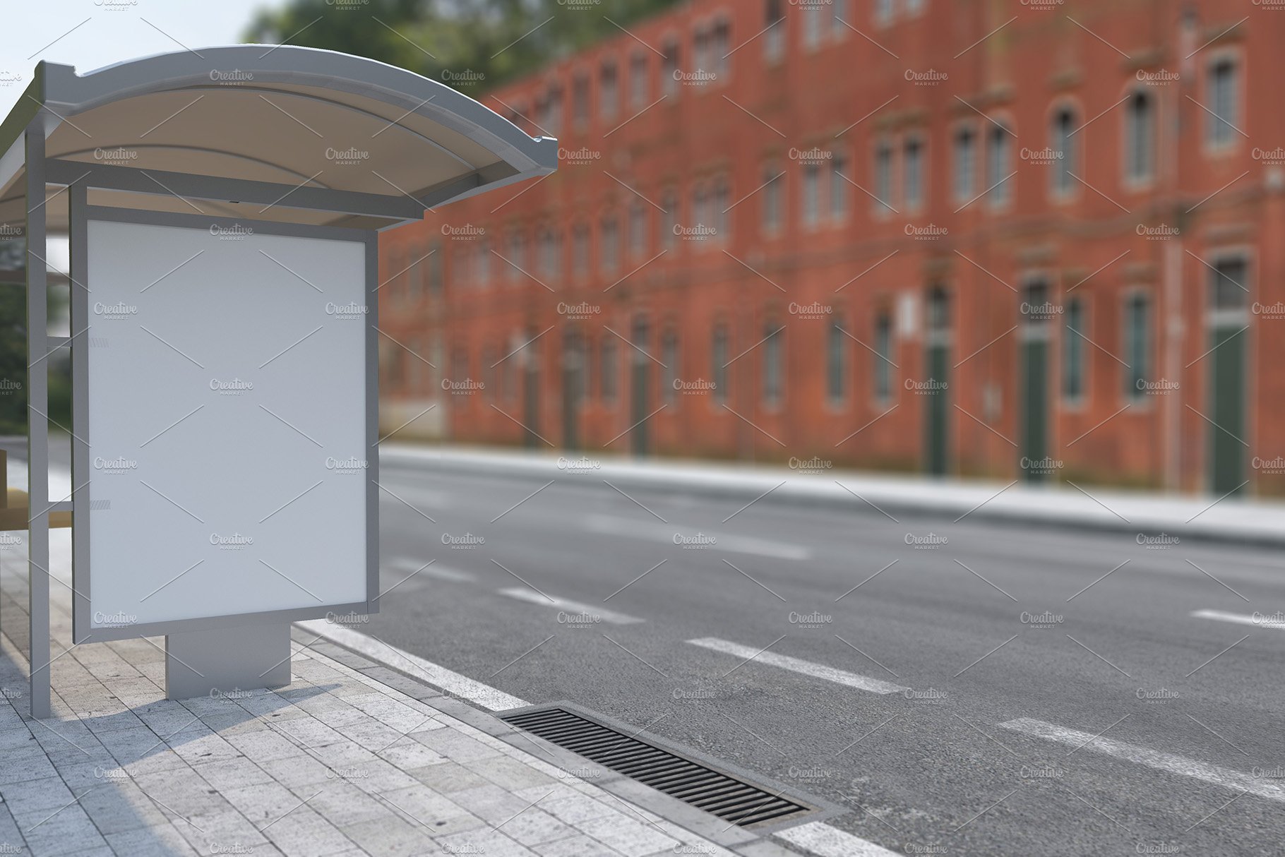 Bus Stop Shelter Sign Mockup preview image.