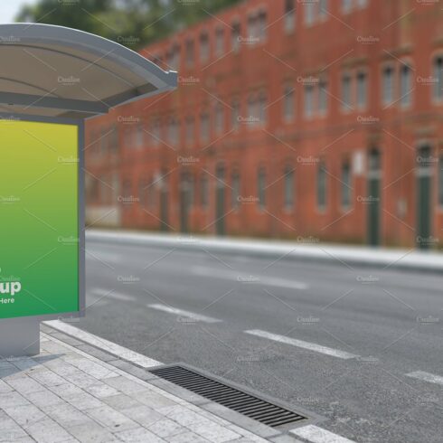 Bus Stop Shelter Sign Mockup cover image.