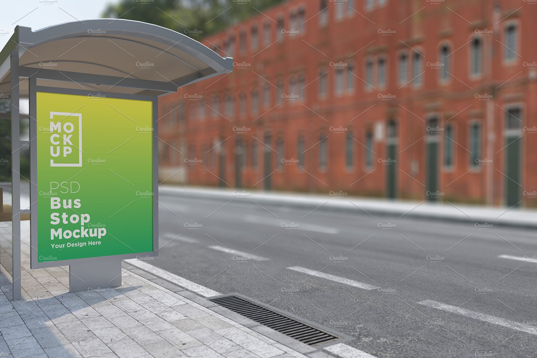 Bus Stop Shelter Sign Mockup cover image.