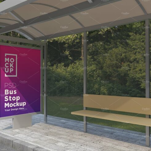 Bus stop Shelter Signage Mockup cover image.