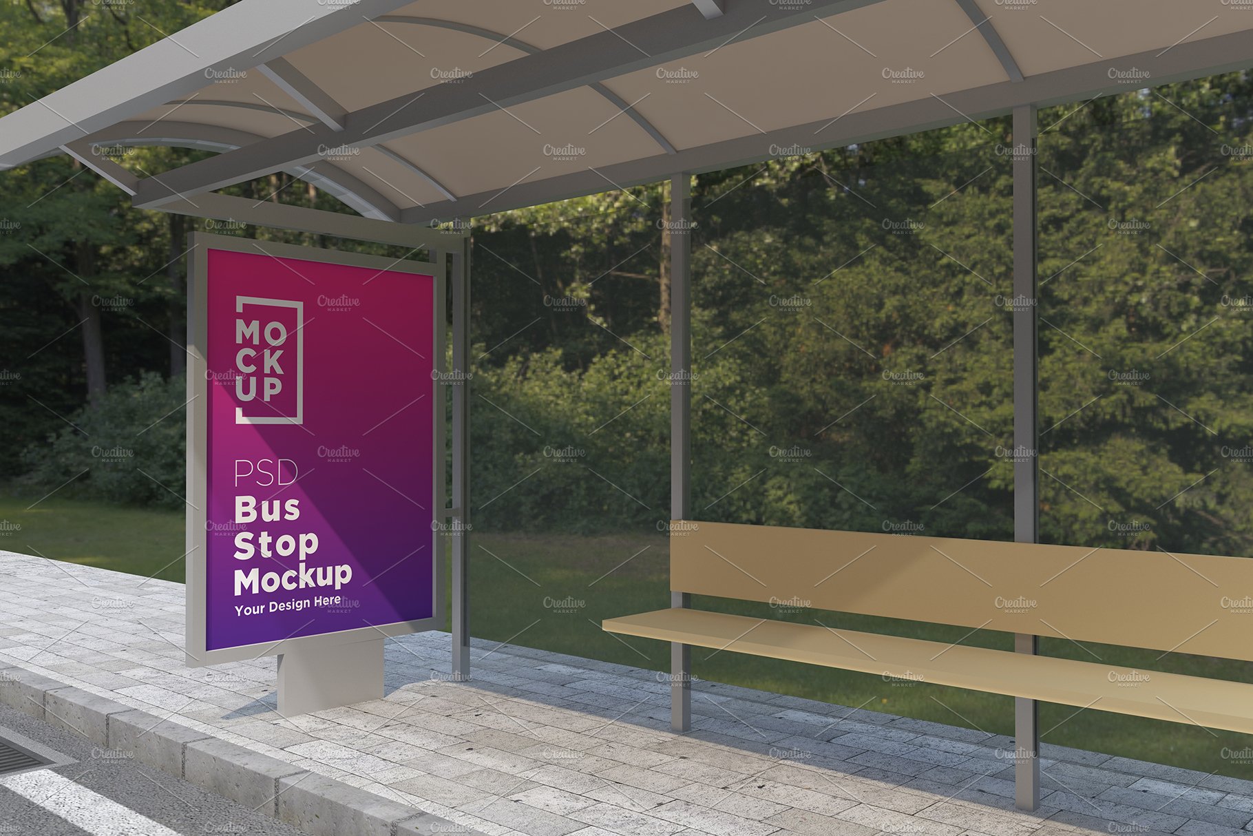 Bus stop Shelter Signage Mockup cover image.