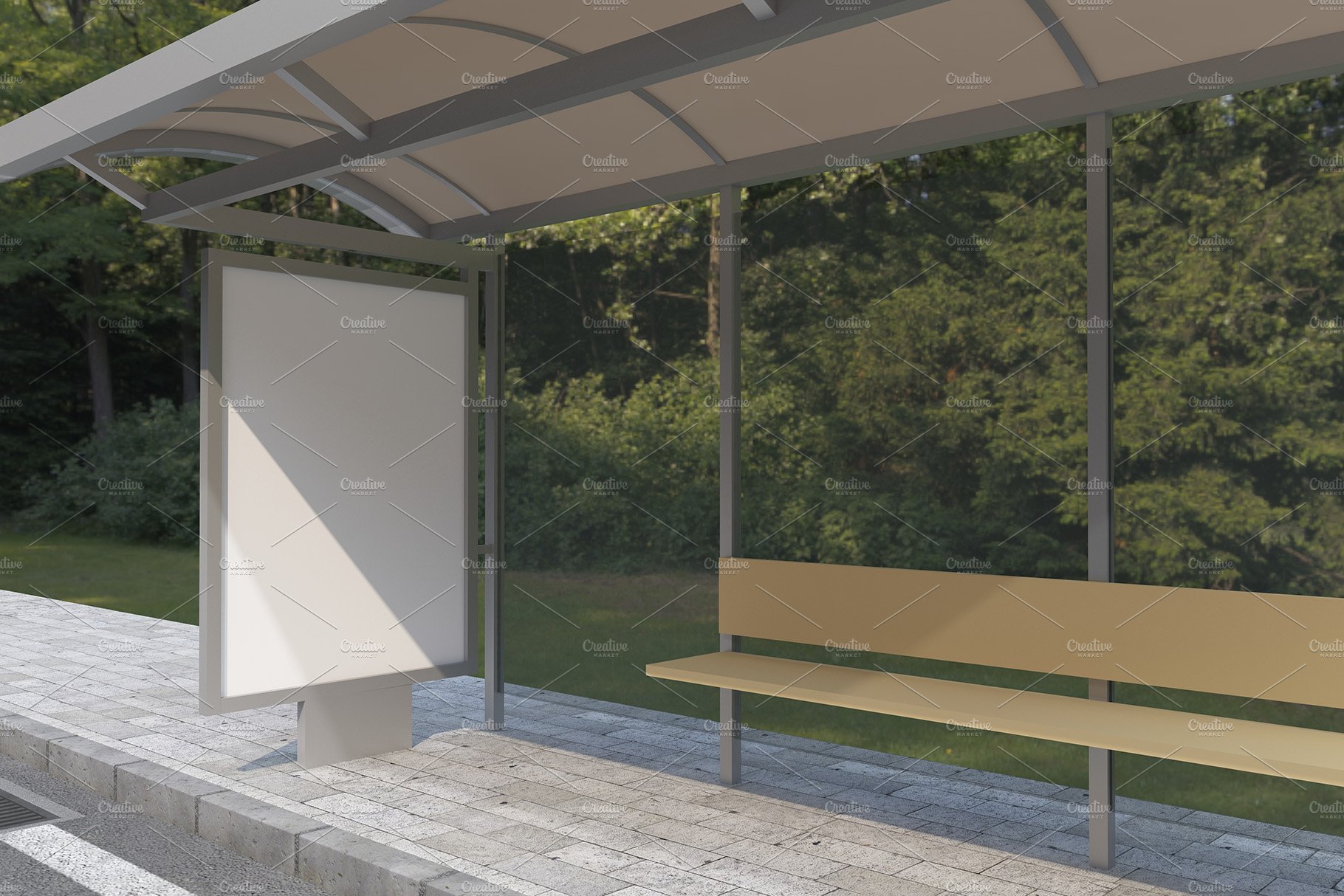 Bus stop Shelter Signage Mockup preview image.