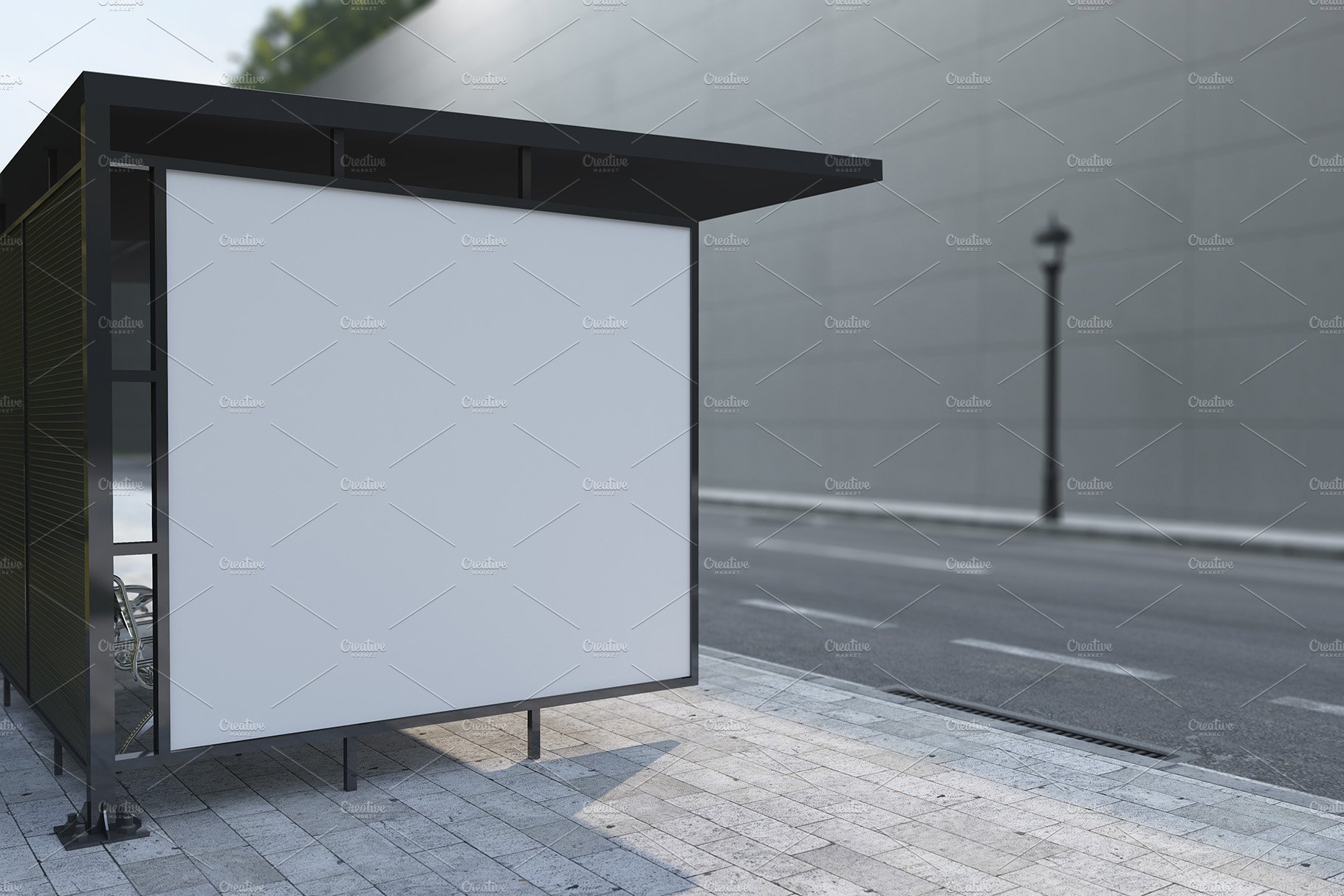 Bus stop Shelter Billboard Mockup preview image.