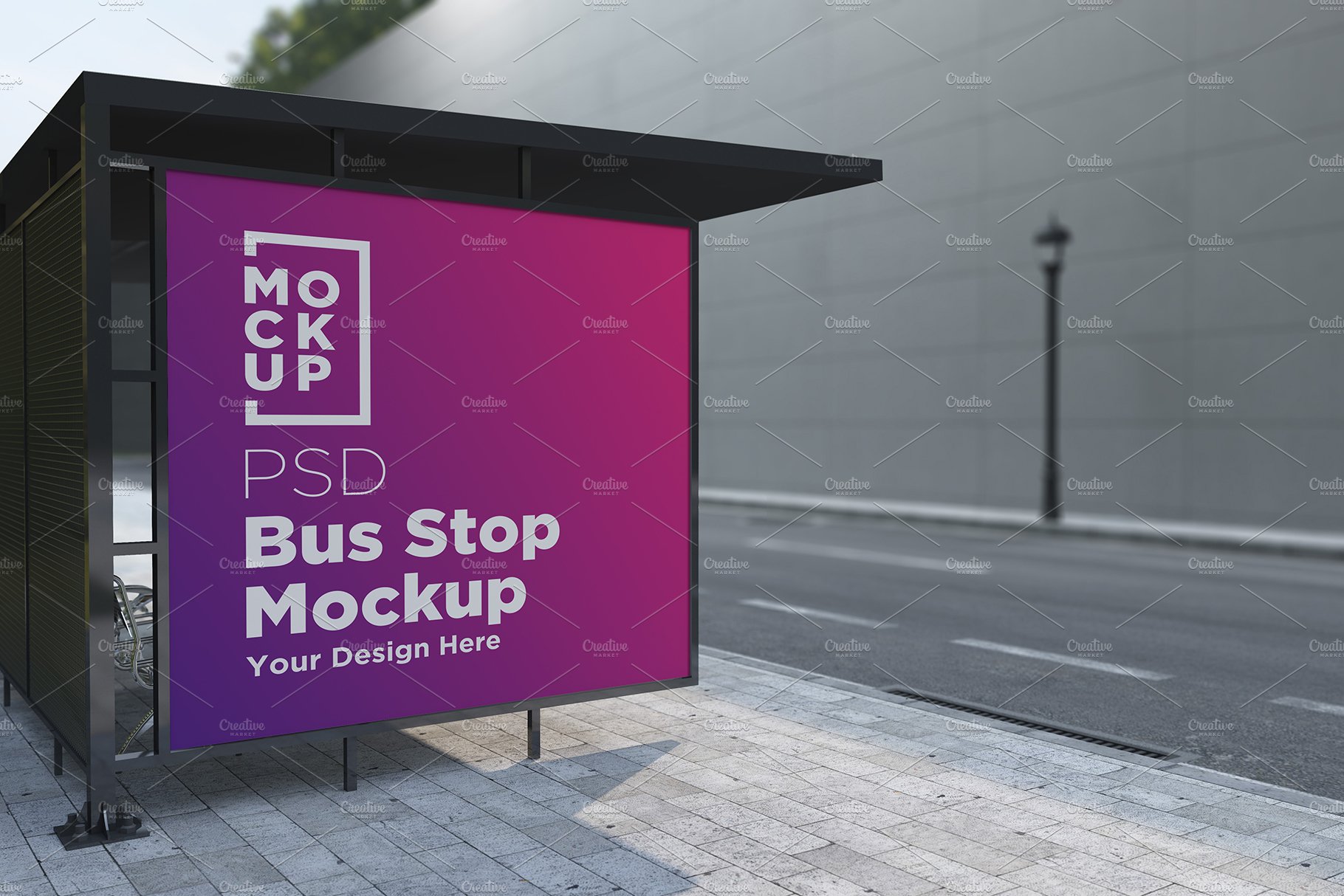 Bus stop Shelter Billboard Mockup cover image.