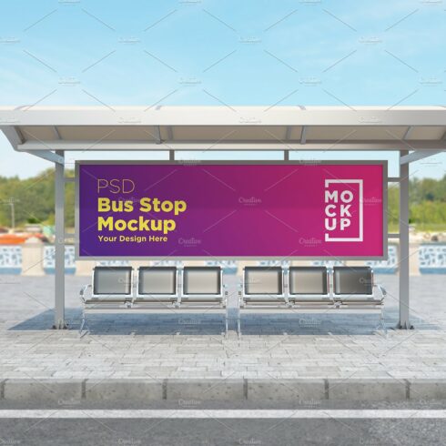 Bus stop Shelter signage Mockup cover image.