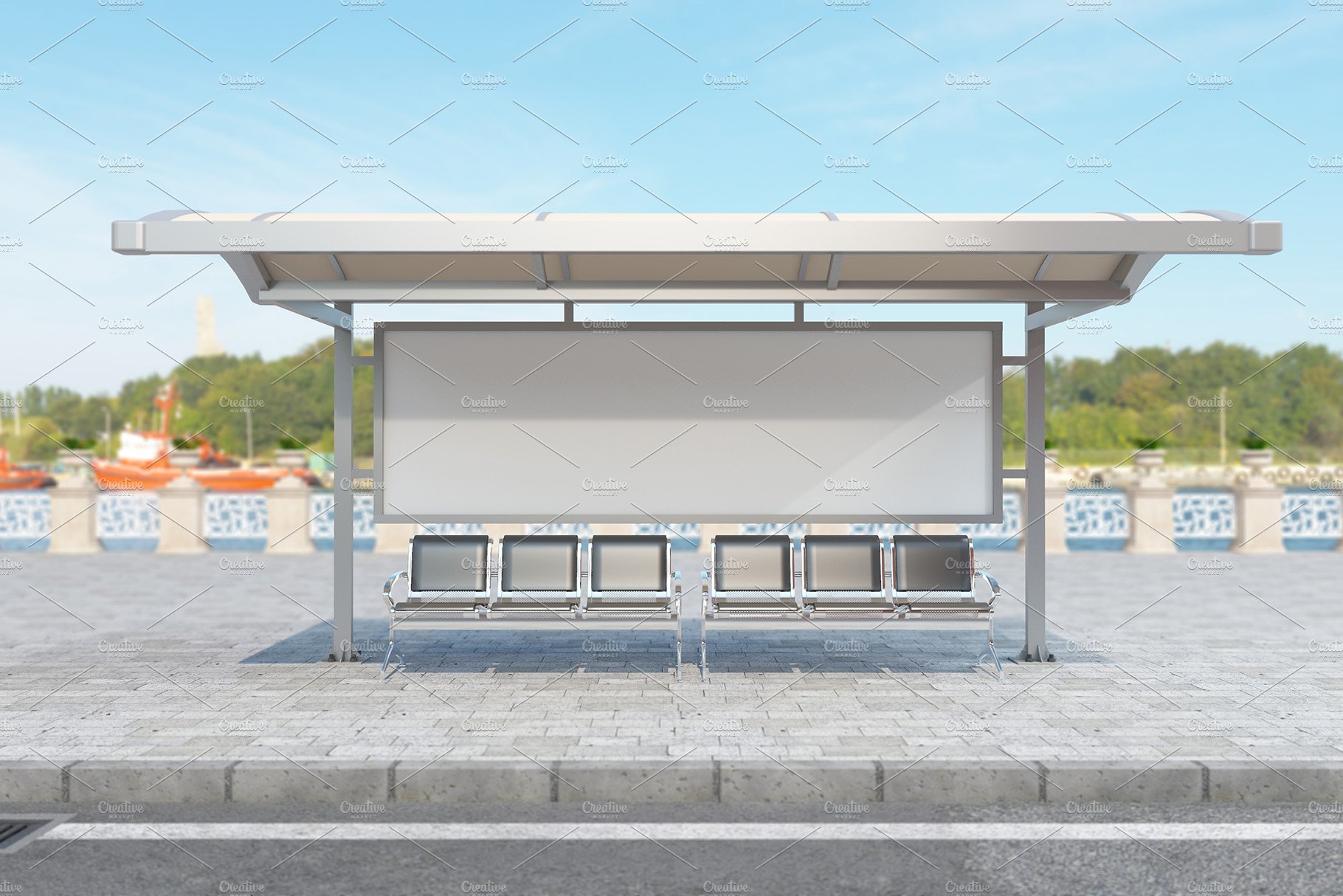 Bus stop Shelter signage Mockup preview image.