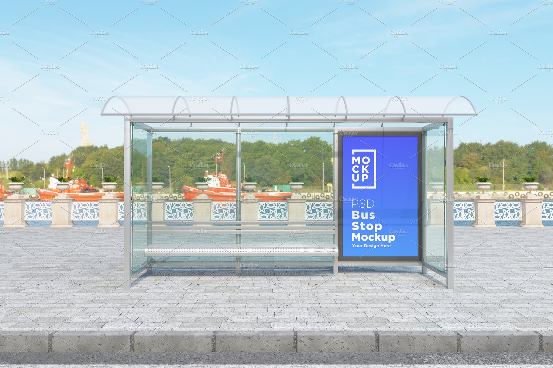 City Bus Stop Sign Mockup cover image.