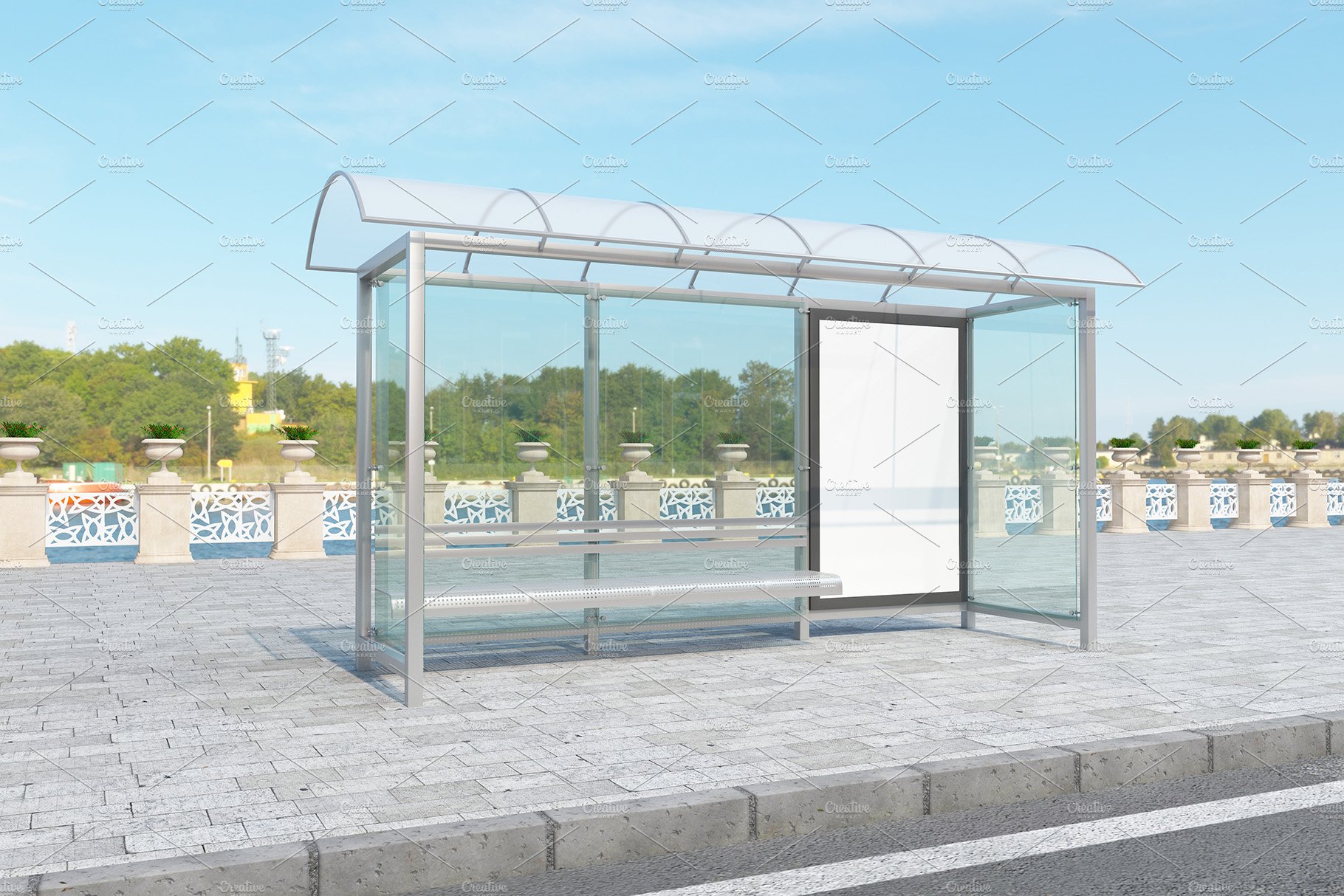 Bus stop Shelter Sign Mockup preview image.