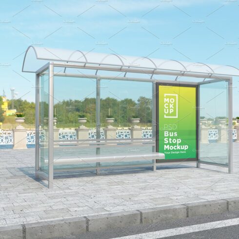 Bus stop Shelter Sign Mockup cover image.