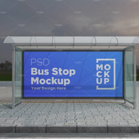 Evening View Bus Stop Signage Mockup cover image.