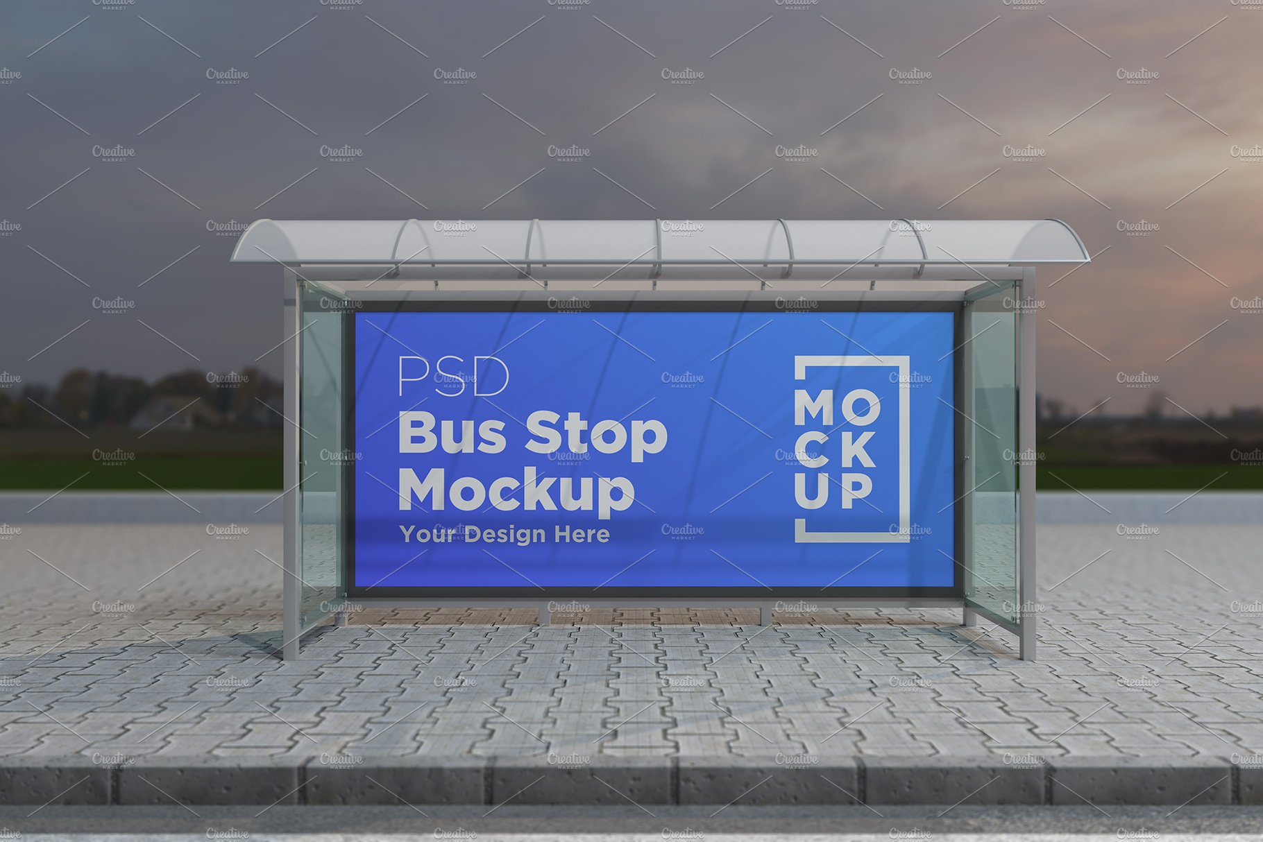 Evening View Bus Stop Signage Mockup cover image.