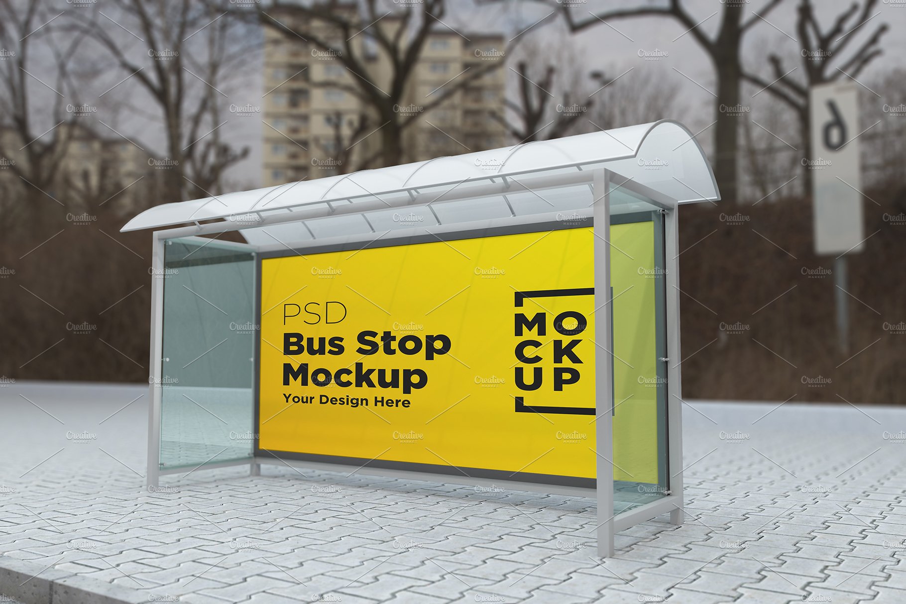 City Bus Stop Sign Mockup cover image.