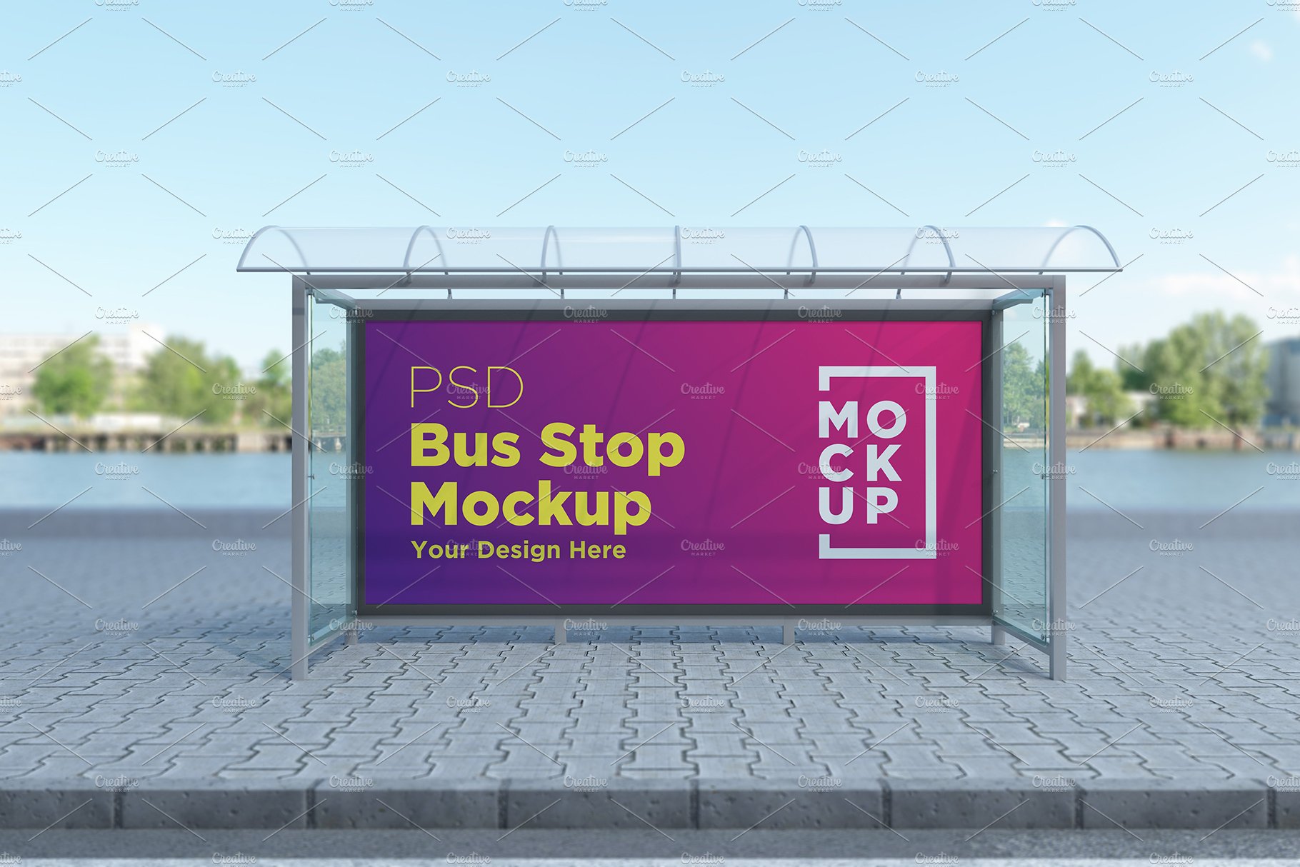 Bus Shelter Billboard Mockup cover image.