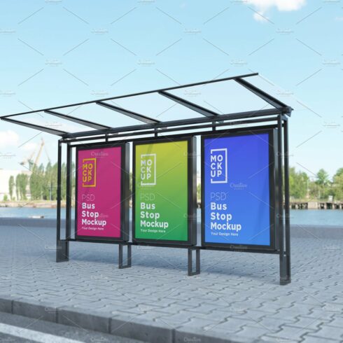 Bus Stop with 3 Sign Mockup cover image.