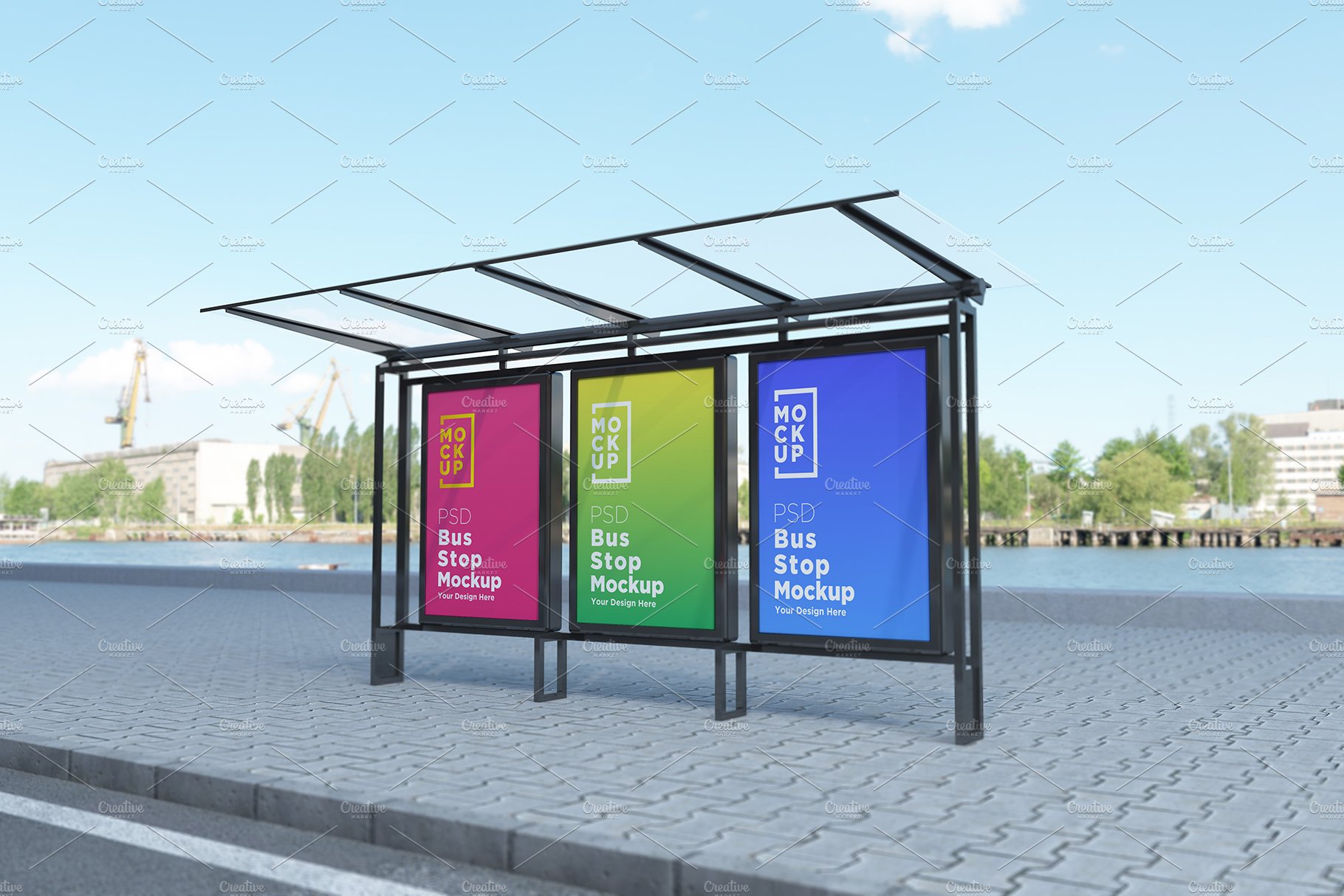 Bus Stop with 3 Sign Mockup cover image.