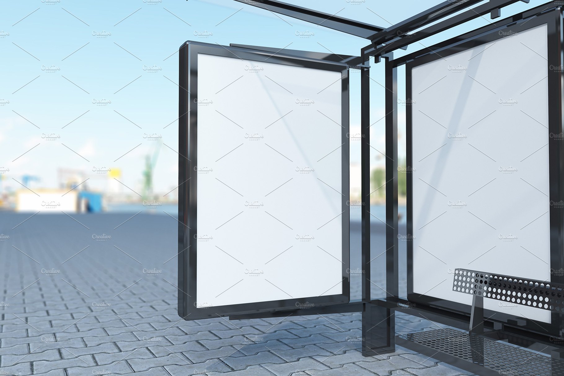 Bus Stop with 2 Sign Mockup preview image.