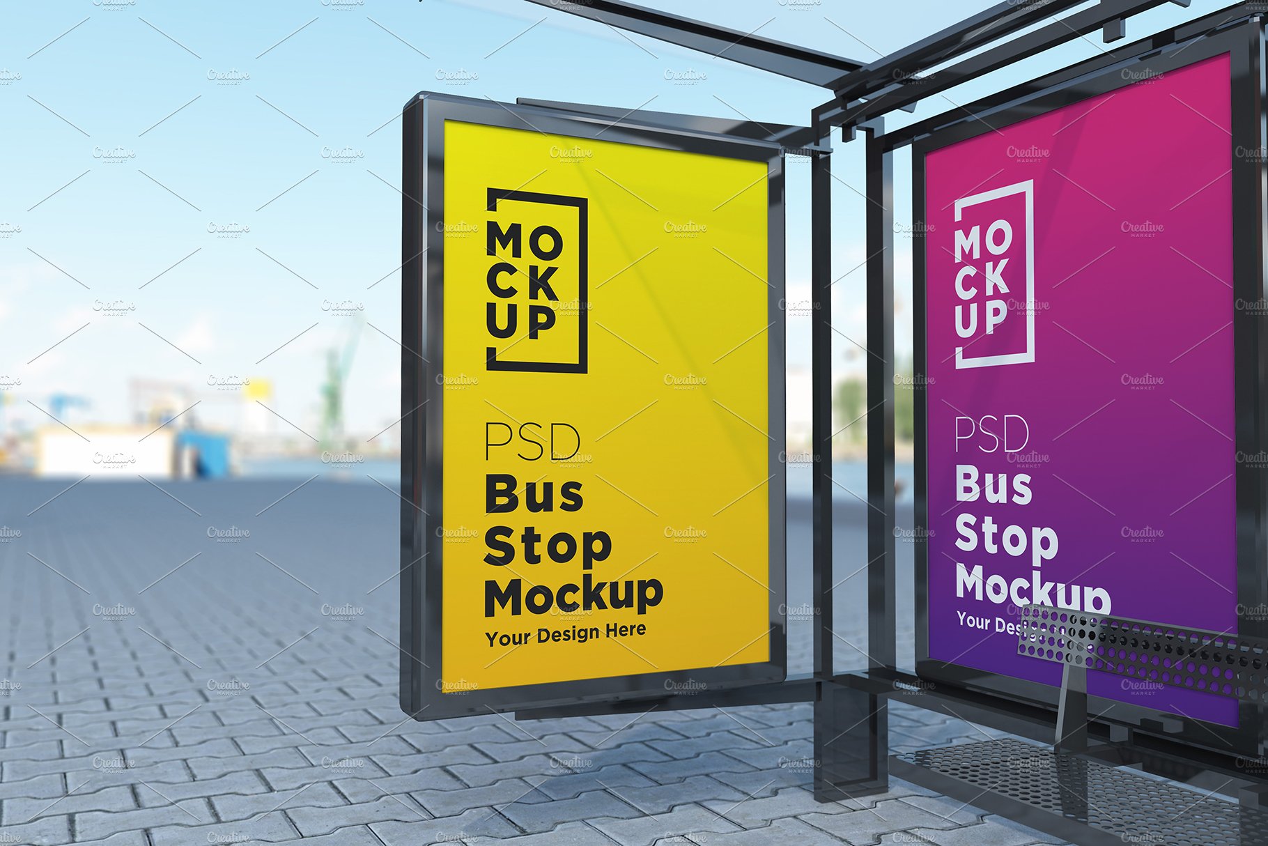 Bus Stop with 2 Sign Mockup cover image.