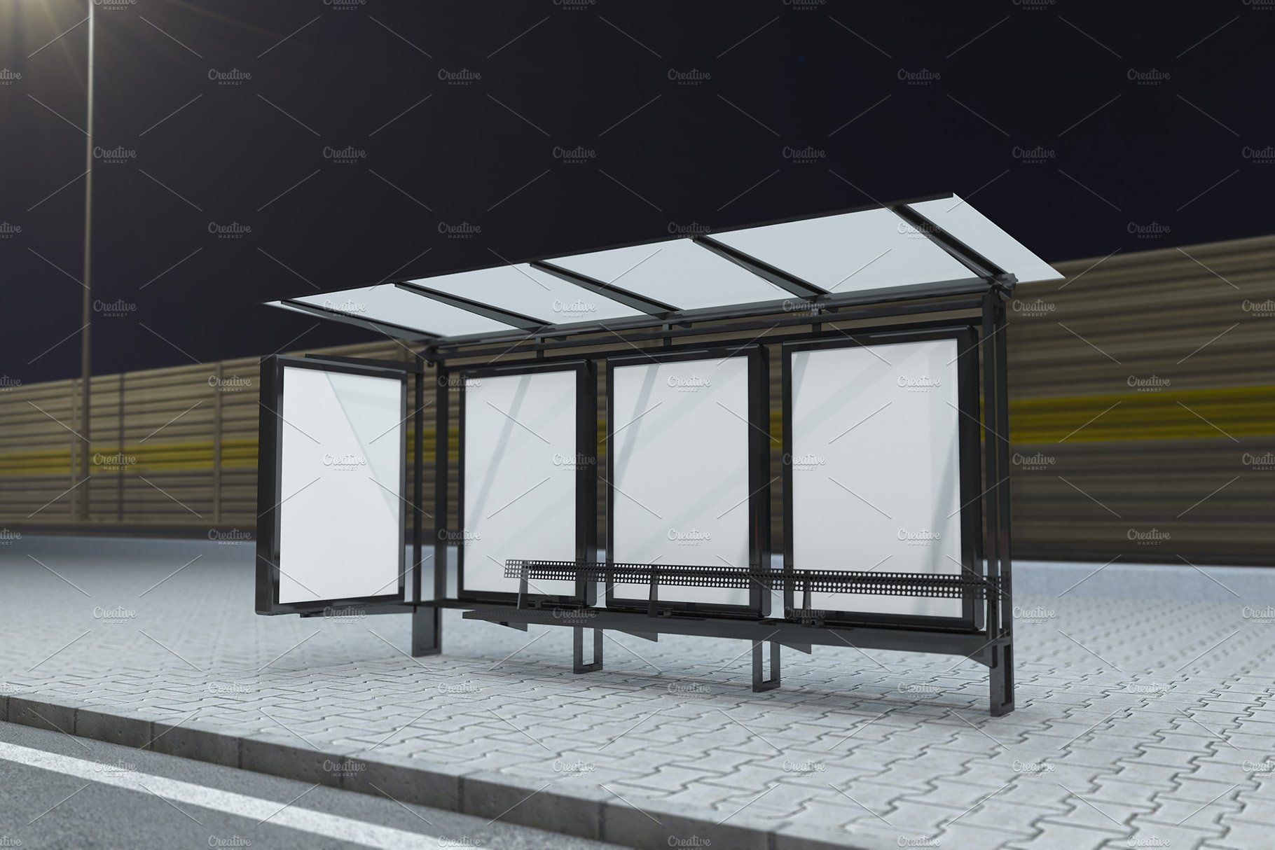 Night View Bus Stop 4 Signage Mockup preview image.