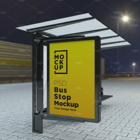 Night View Bus Stop Signage Mockup cover image.