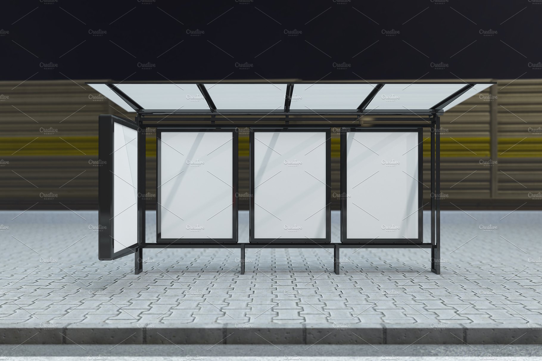 Night View Bus Stop 4 Signage Mockup preview image.