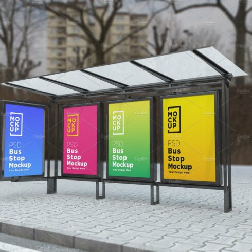 Bus Stop with 4 Sign Mockup cover image.