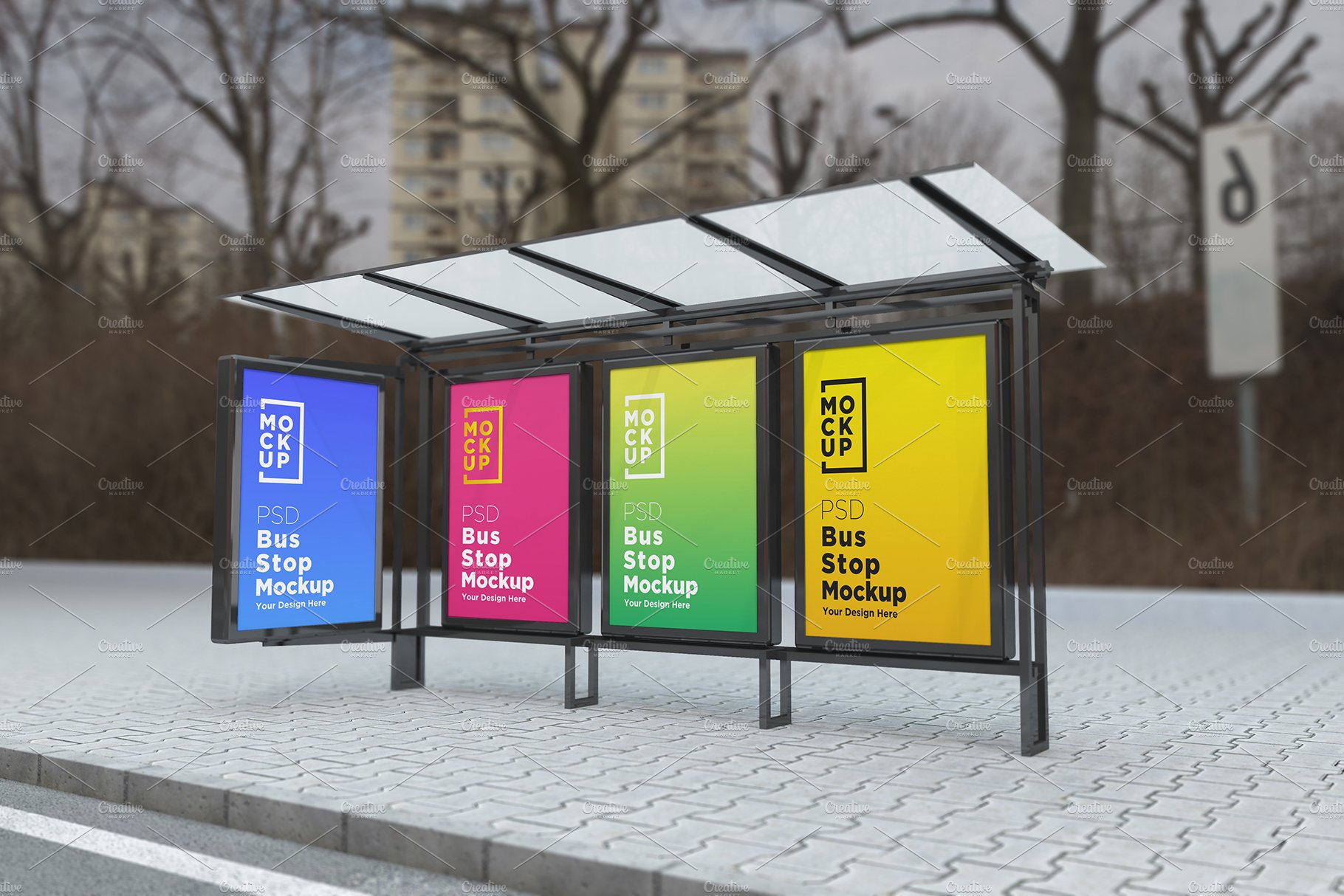 Bus Stop with 4 Sign Mockup cover image.