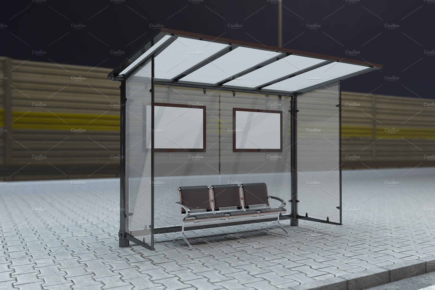 Bus Stop with 2 Sign Mockup preview image.