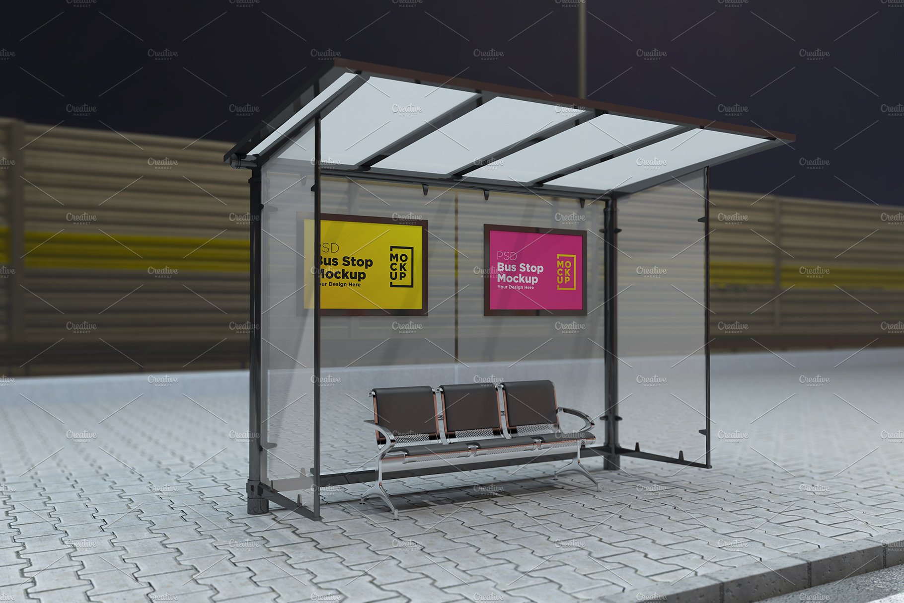 Bus Stop with 2 Sign Mockup cover image.