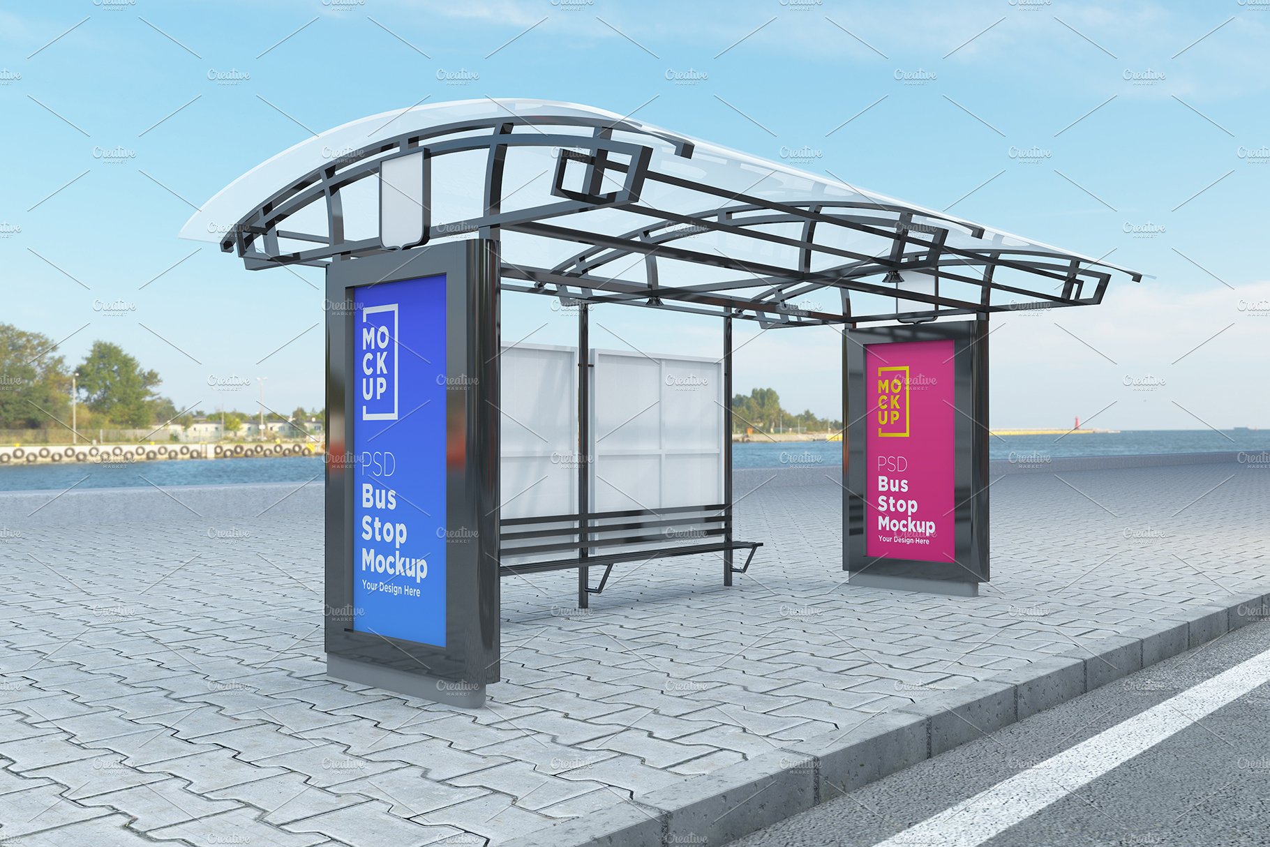 Bus Stop with 2 Sign Mockup cover image.