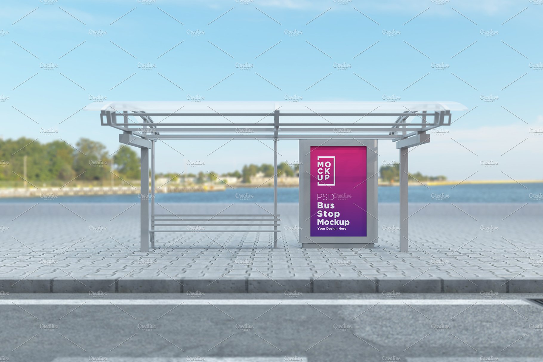 City Bus Stop Sign Mockup cover image.