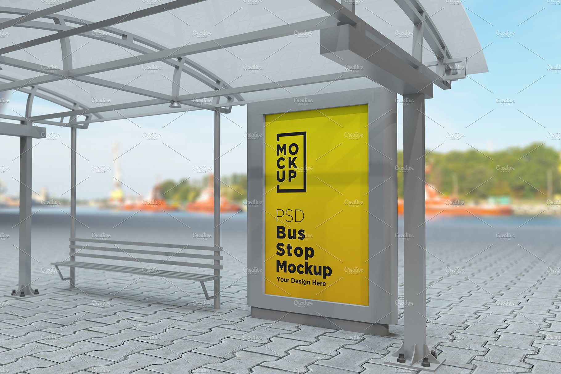 Bus Stop Sign Mockup cover image.