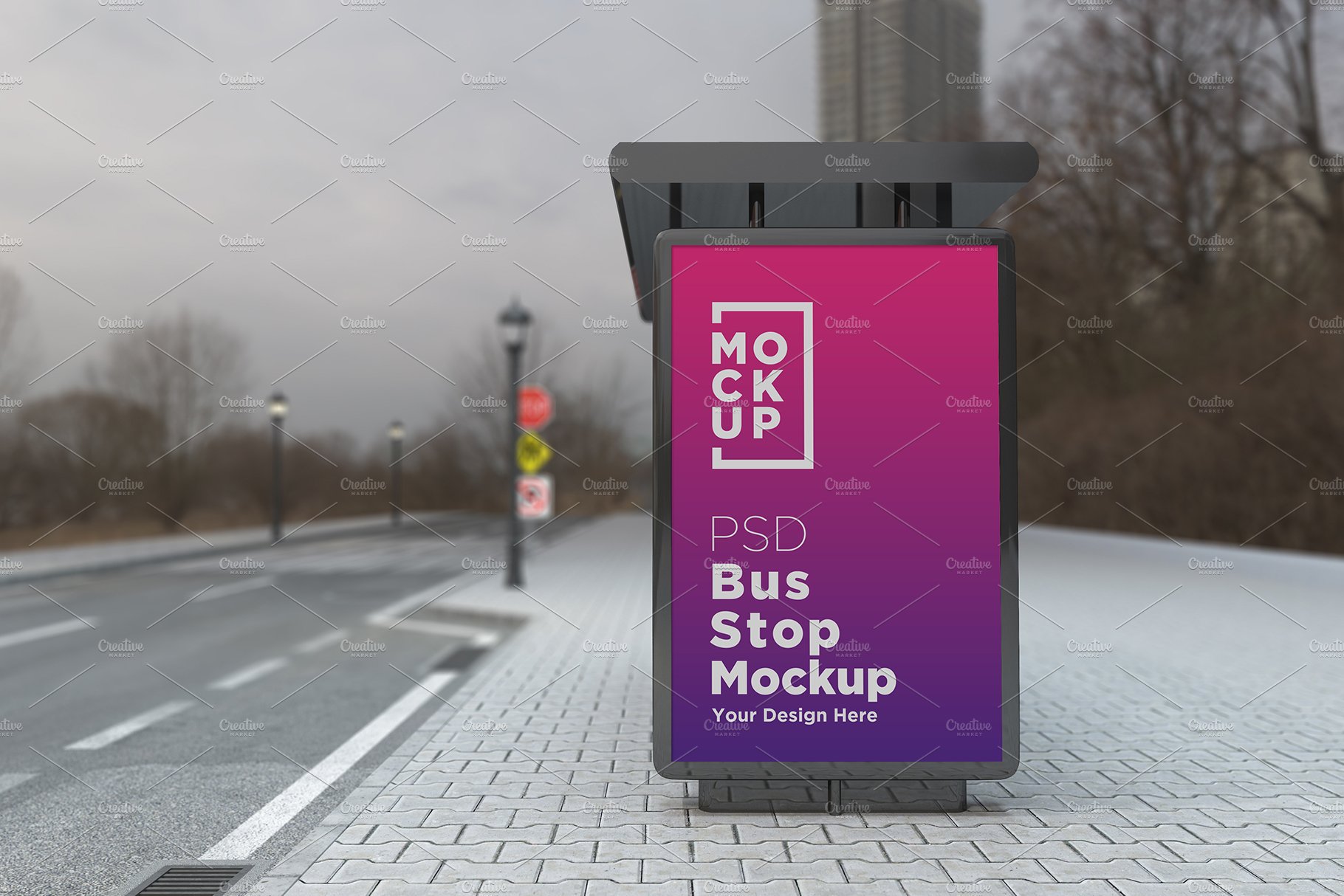 Bus Stop Sign Mockup cover image.