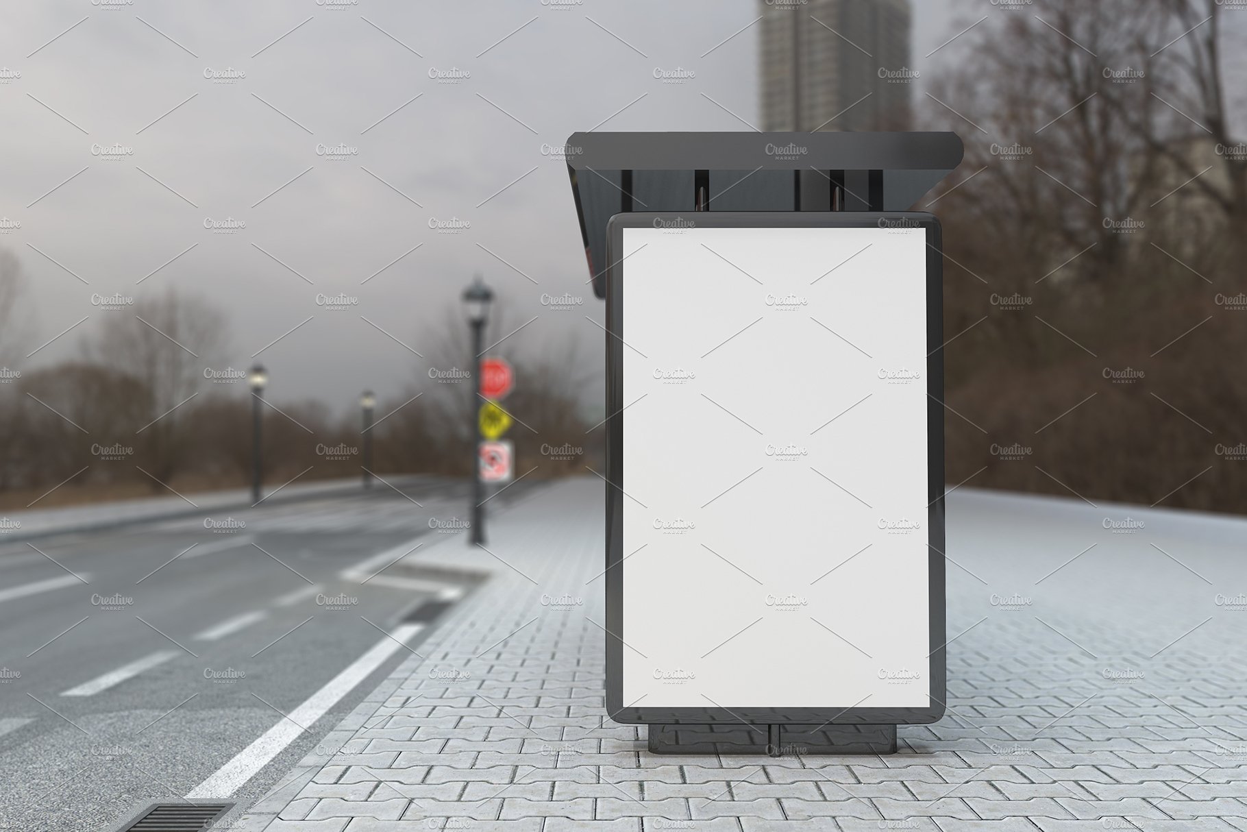 Bus Stop Sign Mockup preview image.