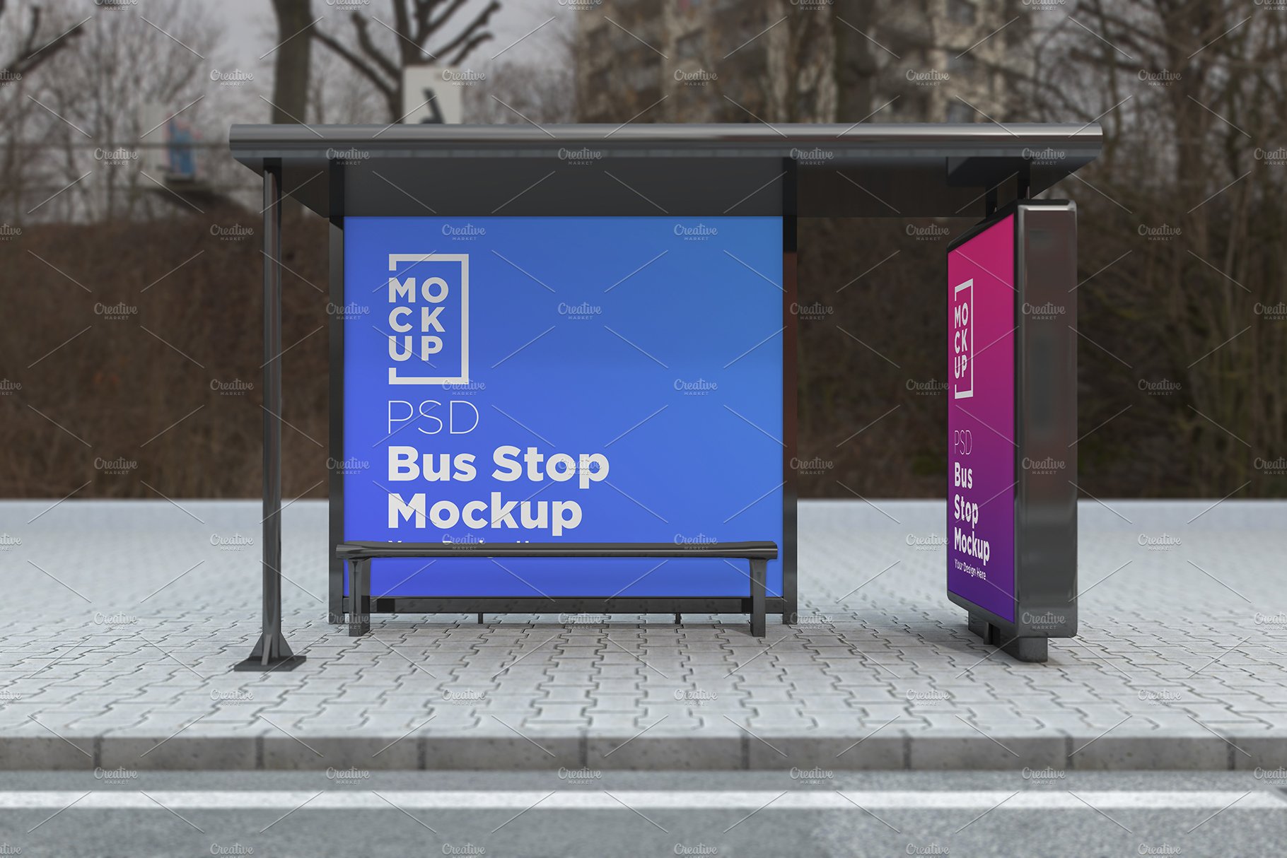 Bus Stop with 2 Sign Mockup cover image.