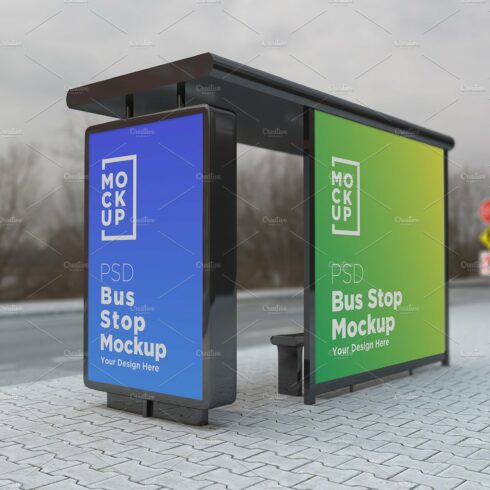 City Bus Stop with 2 Sign Mockup cover image.