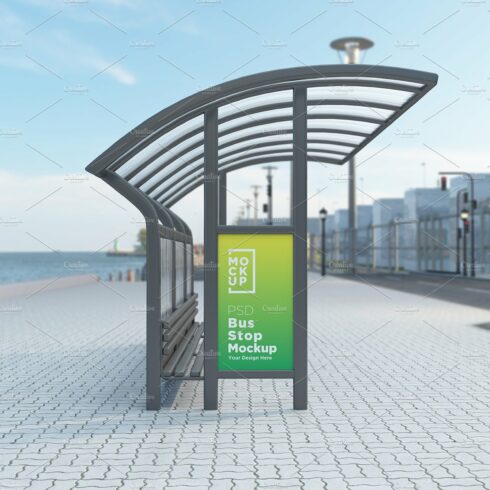 Bus stop Shelter Sign Mockup cover image.