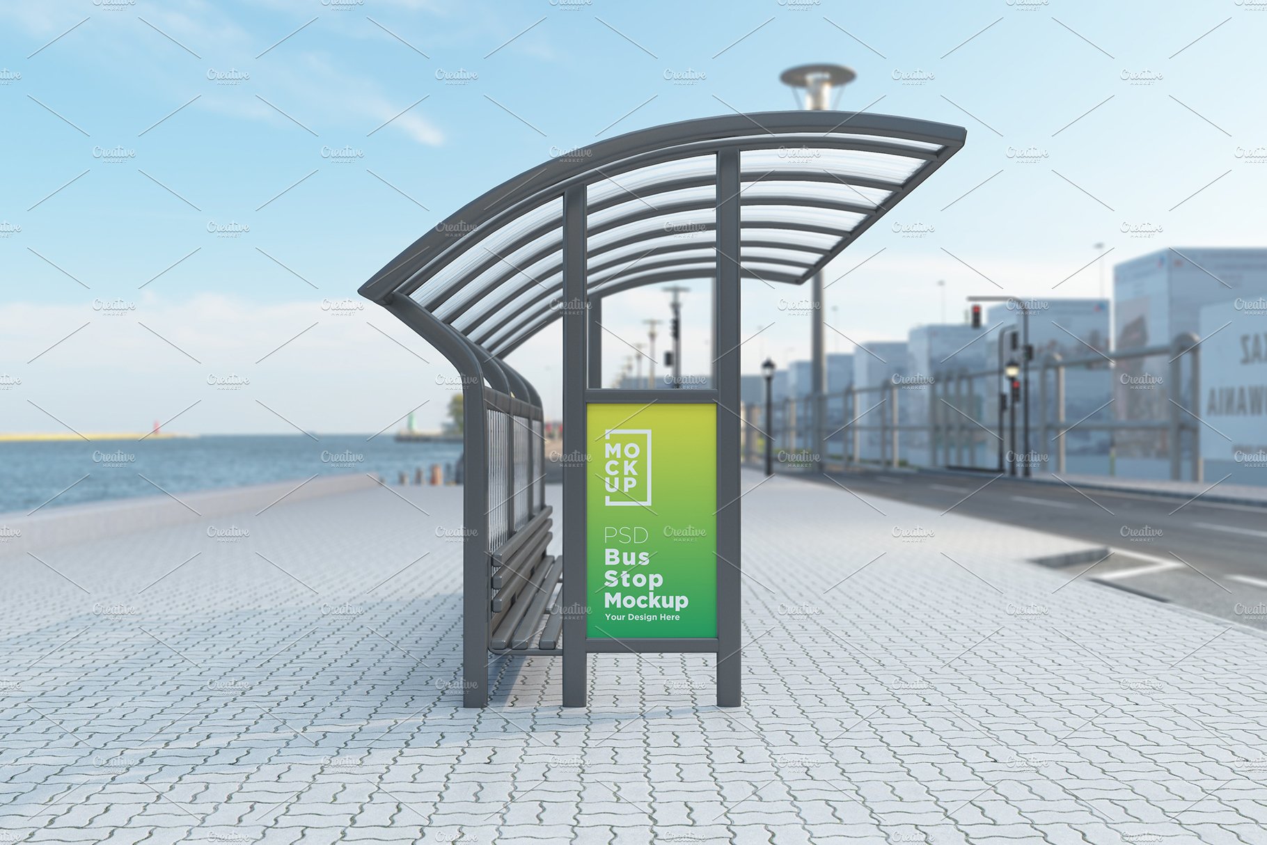 Bus stop Shelter Sign Mockup cover image.