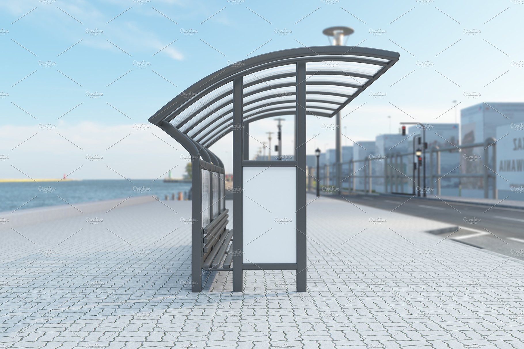 Bus stop Shelter Sign Mockup preview image.