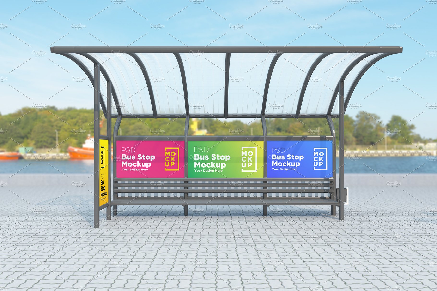 Bus Stop with 4 Sign Mockup cover image.