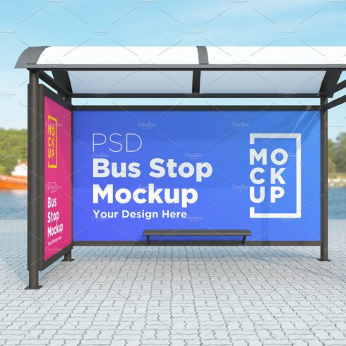 Bus stop with 2 Billboard Mockup cover image.