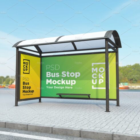 Bus Stop with 2 Billboard Mockup cover image.