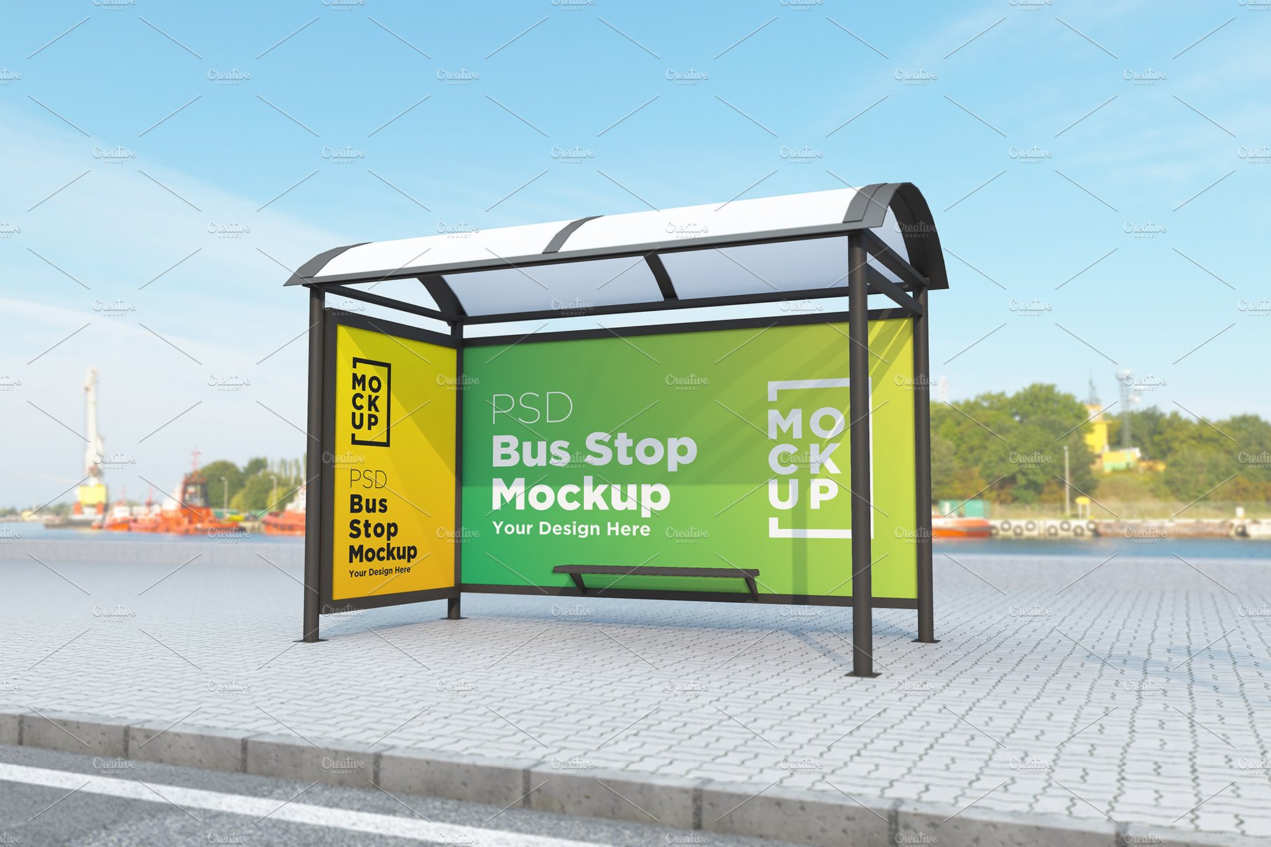 Bus Stop with 2 Billboard Mockup cover image.