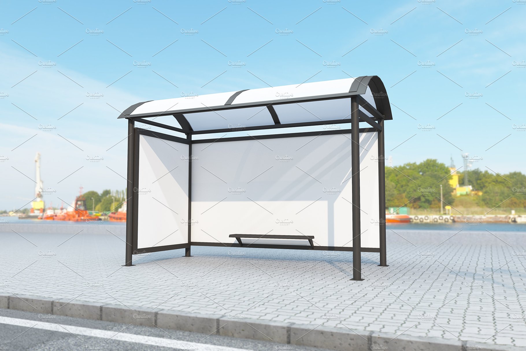 Bus Stop with 2 Billboard Mockup preview image.